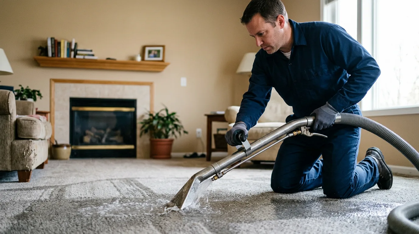 Water damage restoration technician working near Cranbury, NJ